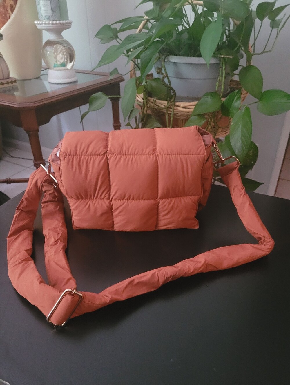 Orange/rust Quilted Clutch With Attachable Shoulder Straps